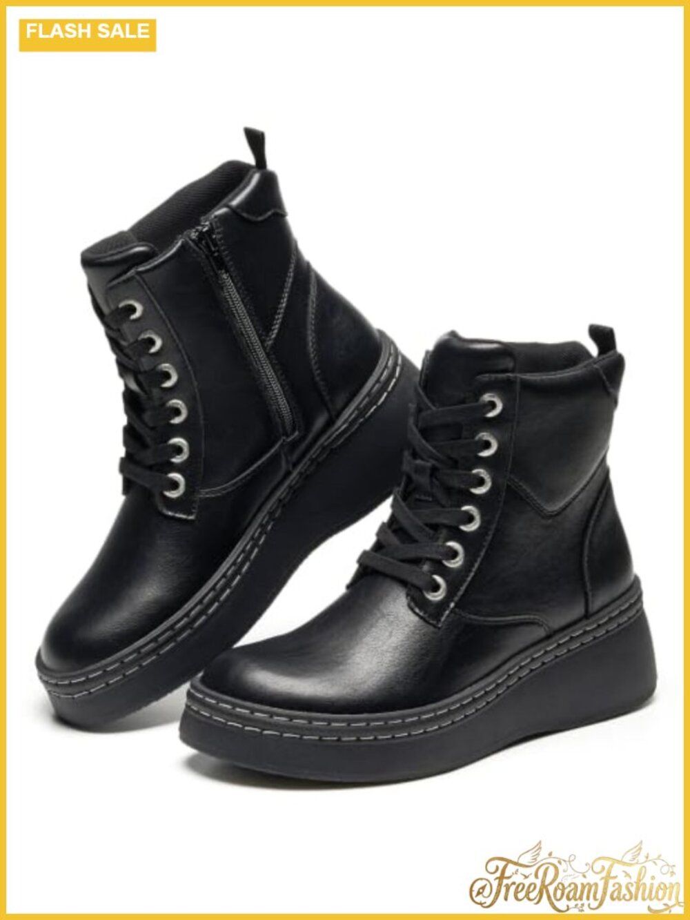 Genuine Leather Platform Ankle Boots Combat Boots Inside Zip
